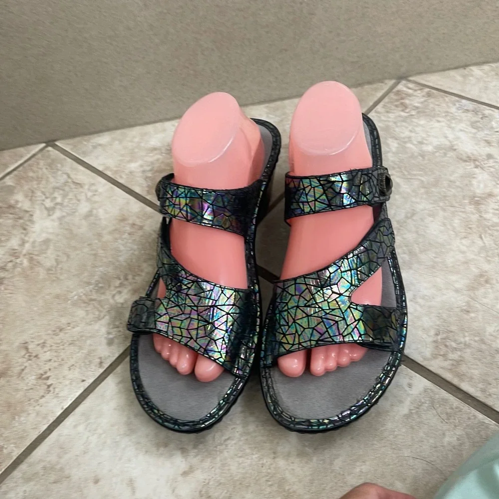 Alegria by PG Lite Womens Holographic Leather Wedge Sandals Black 42 USA 11.5-12